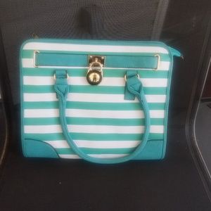 Blue-green and white stripes Tote Bag